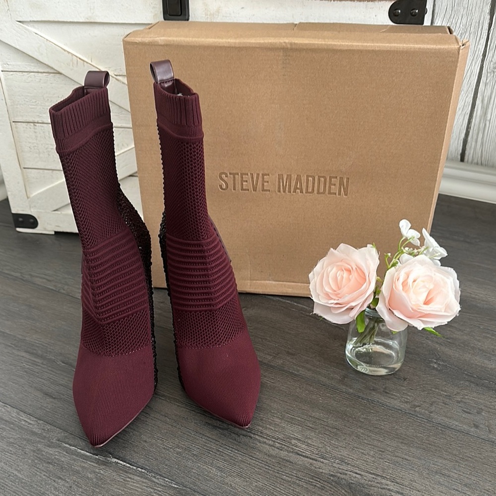 Steve Madden Red Heeled Boots Suede-Like Finish